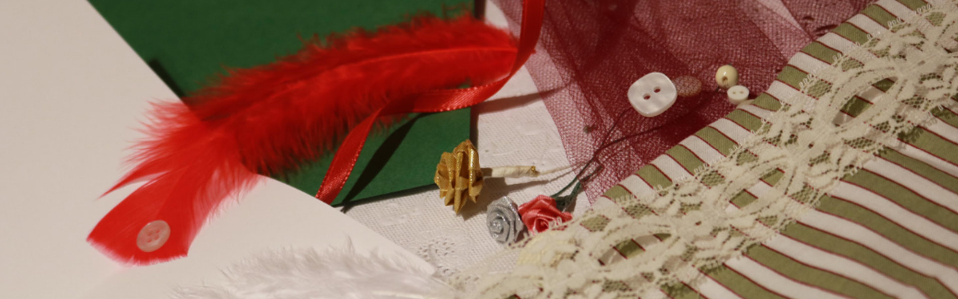 feathers, beads, and bits of fabric for victorian valentine craft